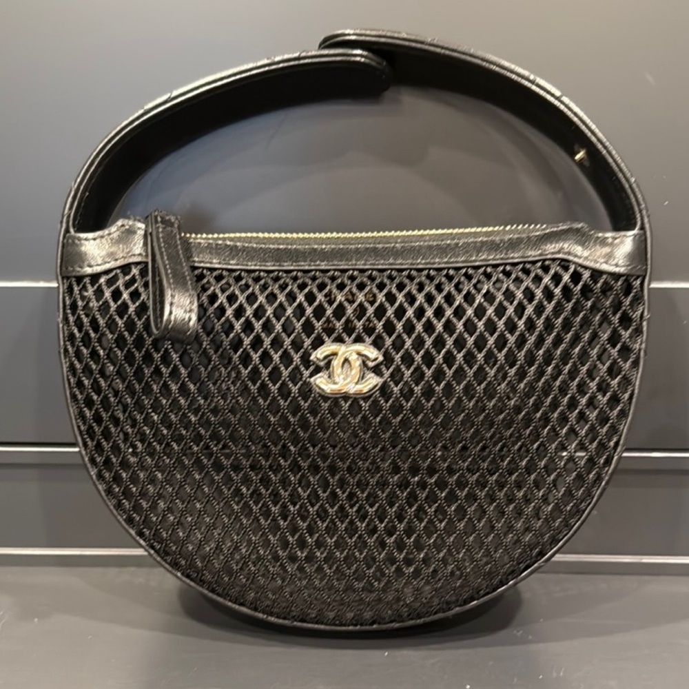 Chanel Mini Round Hobo Pouch Bag Black Mesh Spring 2025